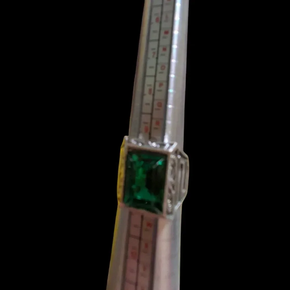 Vintage Men's Emerald Green CZ Statement Signet Ring, Silver Tone Size 10 Ring
